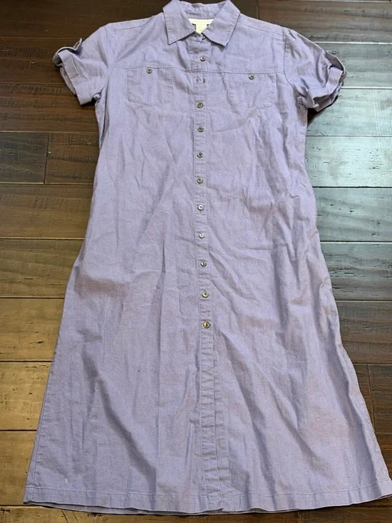 Vintage Real Comfort Linen Light Blue Button-Front Lightweight Midi Shirt Dress - Picture 3 of 8